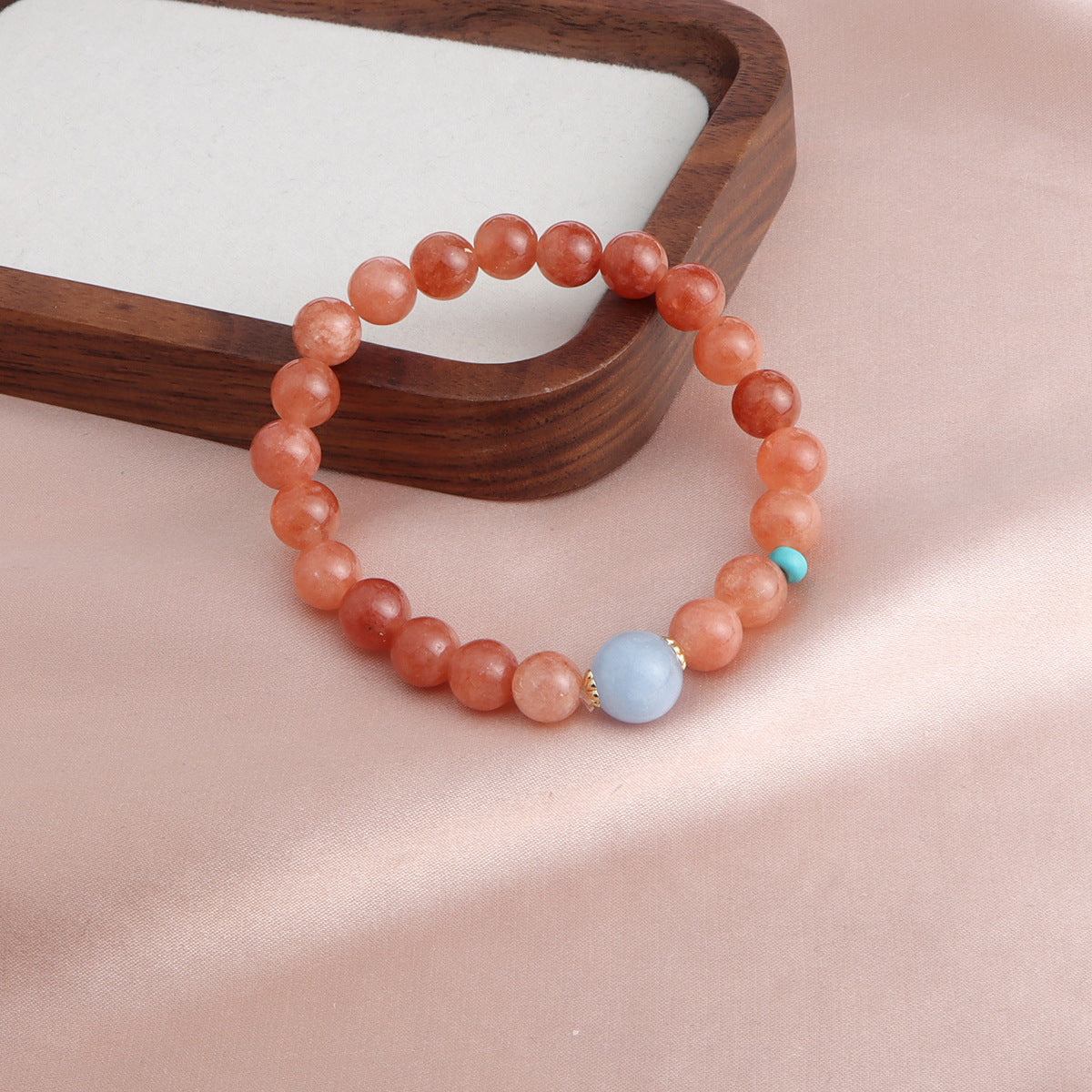 Bracelet with Natural Lepidolite, Sunstone, and Rose Quartz.