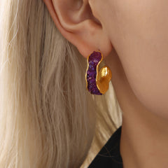 C-Shaped Earrings with Crystal Stones