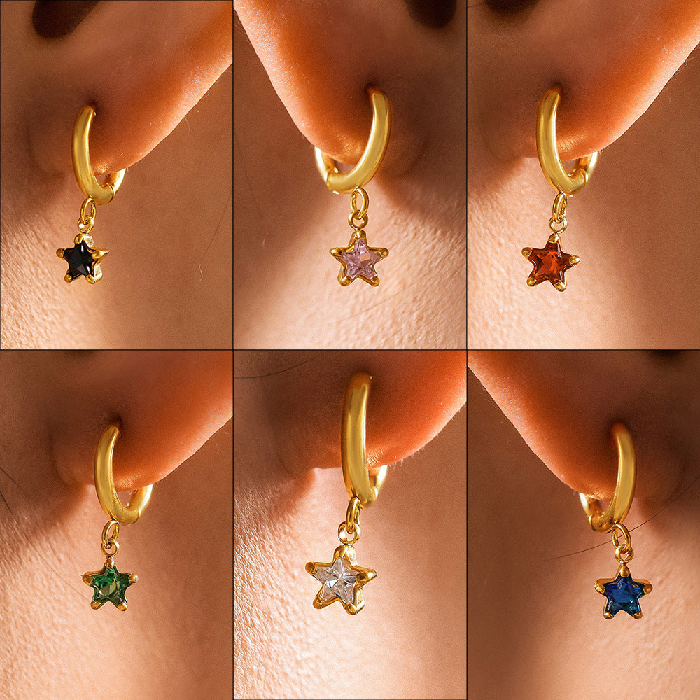 Colorful Glass Crystal Star Drop Earrings in 18K Gold-Plated Stainless Steel