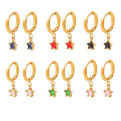 Colorful Glass Crystal Star Drop Earrings in 18K Gold-Plated Stainless Steel