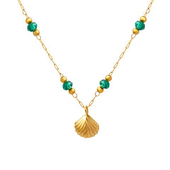 Crystal Beaded Scallop Pendant Necklace