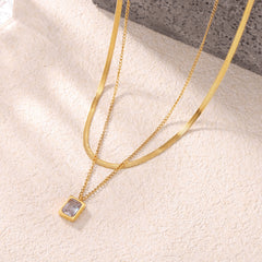 Double-Layered Vintage-Style Stainless Steel "Blade Chain" Necklace with a Square Pendant.