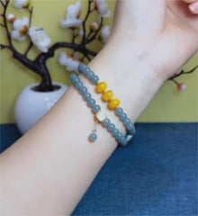 Hetian Jade Bracelet with 8mm Beads and Amber Accent