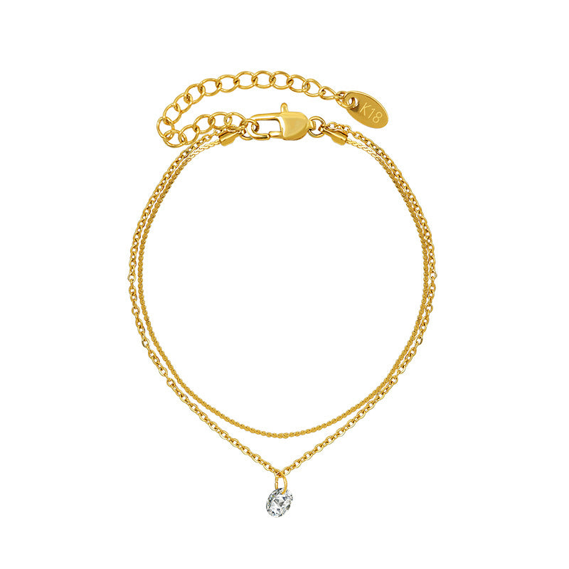 Light-Luxury Double-Layer Zircon Bracelet in Titanium Steel with 18K Gold Plating