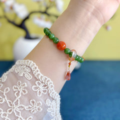 Natural Jasper Designer Bracelet with Nanhong, featuring an Original New Chinese-Style Running Ring and Subtle Black Specks.