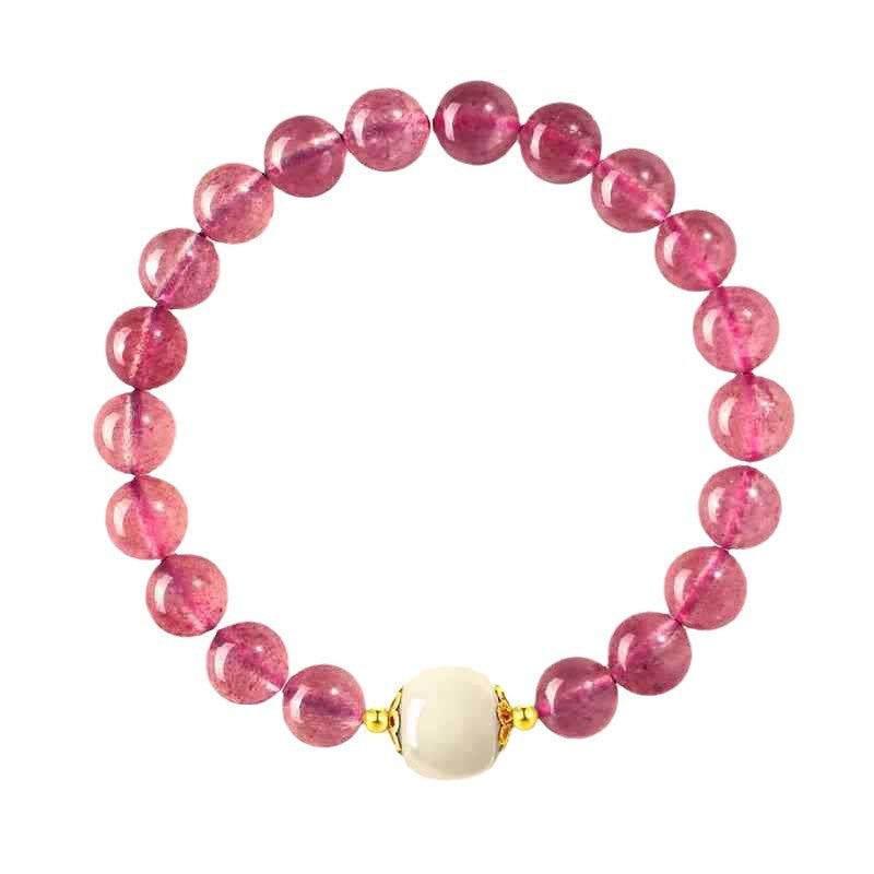 Natural Strawberry Quartz and Peach Blossom Stone Women's Bracelet