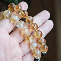 Natural Yellow Tower Quartz, Ice-Cracked Clear Quartz, and Tiger’s Eye Energy Crystal Bracelet