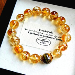 Natural Yellow Tower Quartz, Ice-Cracked Clear Quartz, and Tiger’s Eye Energy Crystal Bracelet