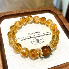 Natural Yellow Tower Quartz, Ice-Cracked Clear Quartz, and Tiger’s Eye Energy Crystal Bracelet