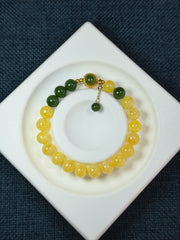 Natural “Yaobaihua” White-Flower Honey Amber 8mm Beaded Bracelet with Green Jade