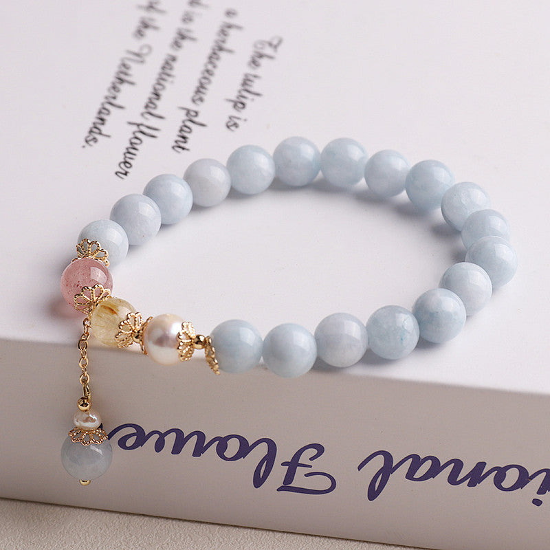 New Natural Aquamarine Bracelet and Rose Quartz Bracelet for a Fashionably Elegant Look.