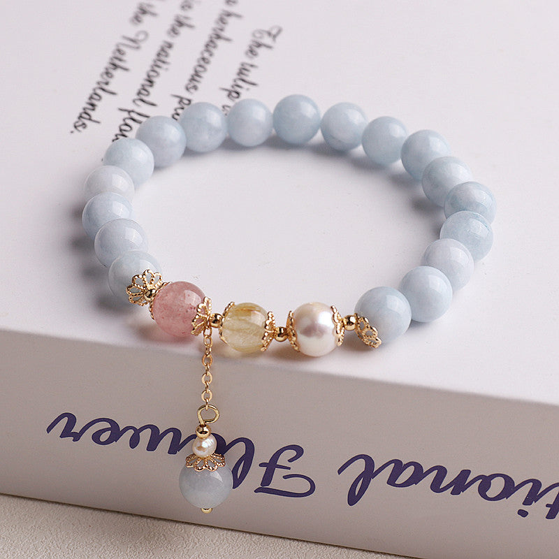 New Natural Aquamarine Bracelet and Rose Quartz Bracelet for a Fashionably Elegant Look.