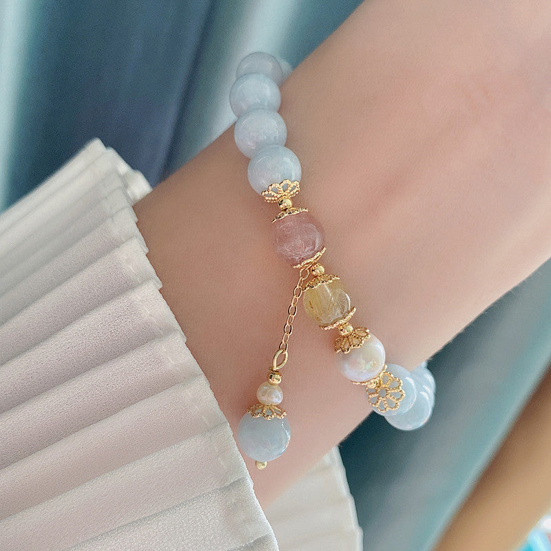 New Natural Aquamarine Bracelet and Rose Quartz Bracelet for a Fashionably Elegant Look.