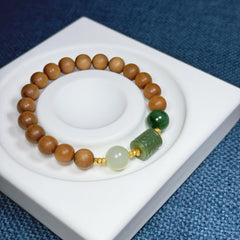 Sandalwood 8mm Bead Bracelet with Hetian Jade and 925 Gold-Plated Silver Accessories