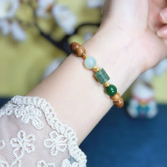 Sandalwood 8mm Bead Bracelet with Hetian Jade and 925 Gold-Plated Silver Accessories