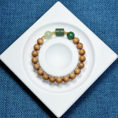 Sandalwood 8mm Bead Bracelet with Hetian Jade and 925 Gold-Plated Silver Accessories