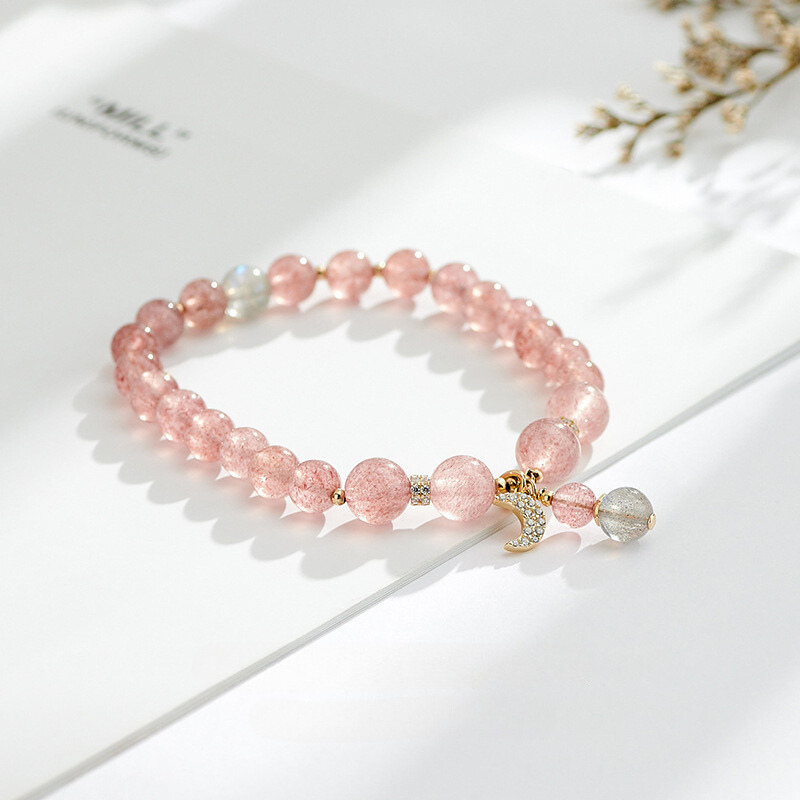 Strawberry Quartz Crystal Bracelet for Women with Moonstone and Rose Quartz – A Perfect Gift for Friends