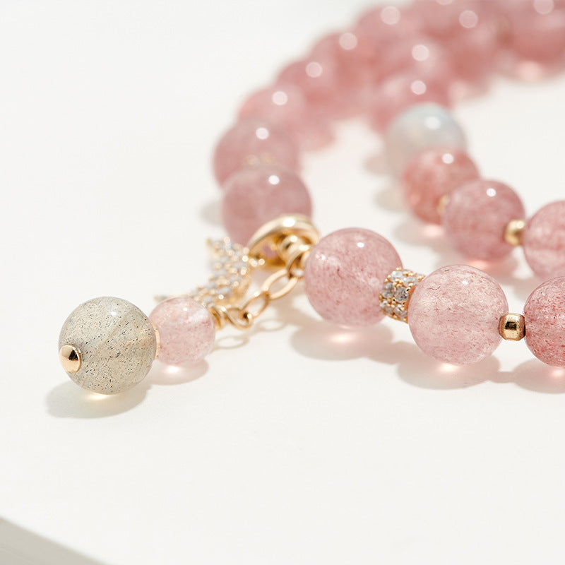 Strawberry Quartz Crystal Bracelet for Women with Moonstone and Rose Quartz – A Perfect Gift for Friends