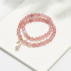 Strawberry Quartz Crystal Bracelet for Women with Moonstone and Rose Quartz – A Perfect Gift for Friends