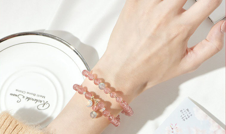 Strawberry Quartz Crystal Bracelet for Women with Moonstone and Rose Quartz – A Perfect Gift for Friends